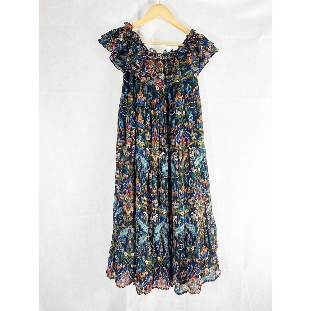 Sezane Vida Dark Floral Silk Blend Midi Dress Size US 6 Multi Color